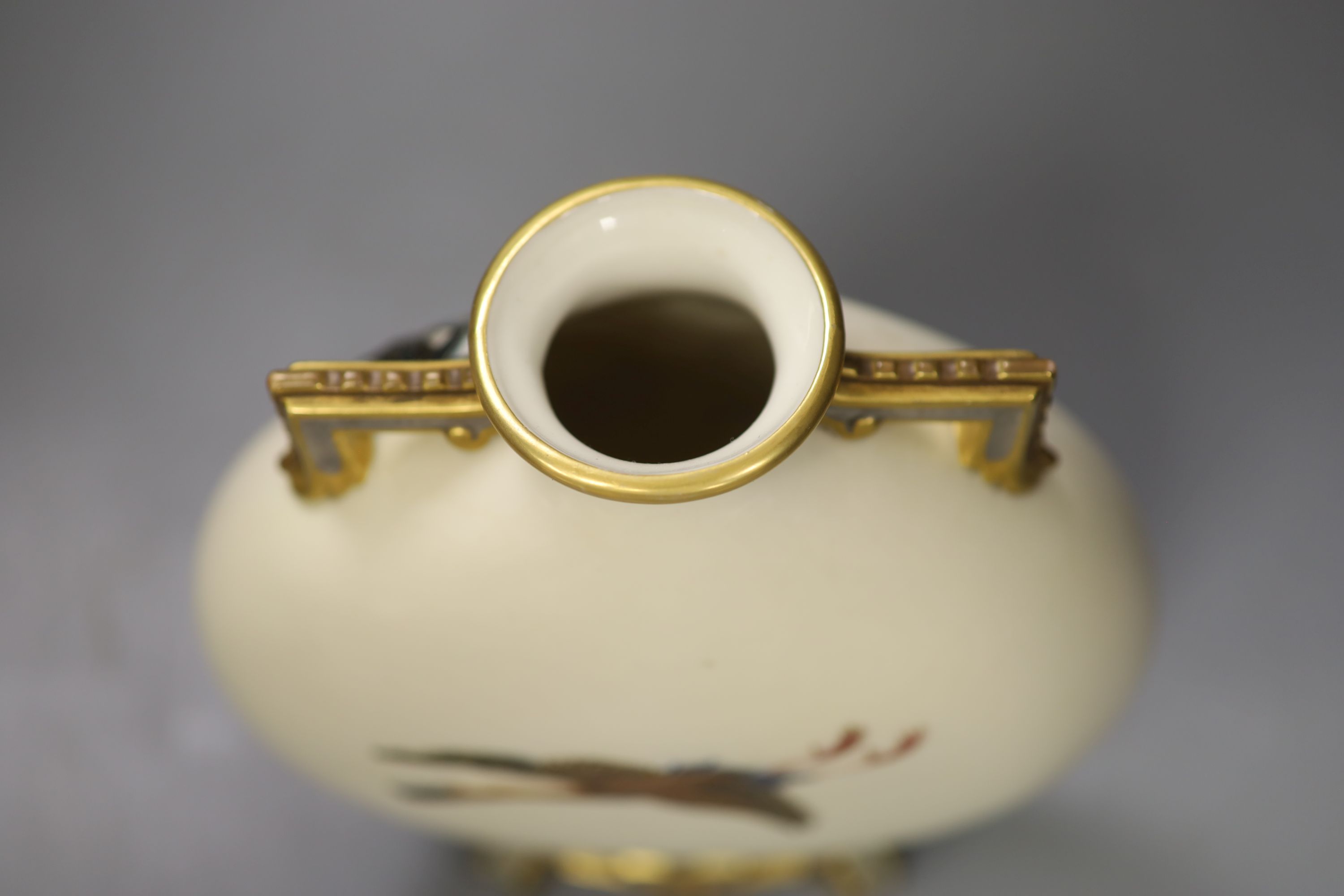 A Royal Worcester moonflask moulded and painted in Japanese style, date mark 74, 22cm high